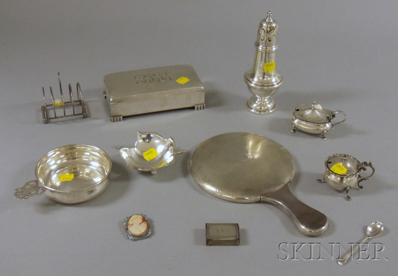 Appraisal: Nine Assorted Silver Items urn-shaped caster with pointed finial salt