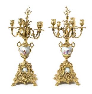 Appraisal: A Pair of Sevres Style Porcelain Mounted Gilt Bronze Six-Light