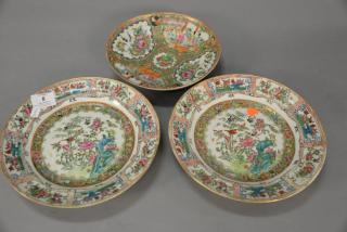 Appraisal: Three Rose Famille plates including pair of plates with birds