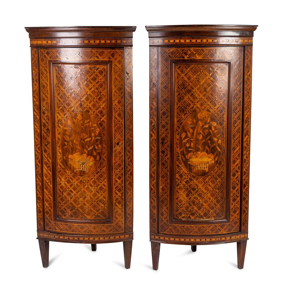 Appraisal: A Pair of Louis XVI Style Mahogany Corner Cabinets Height