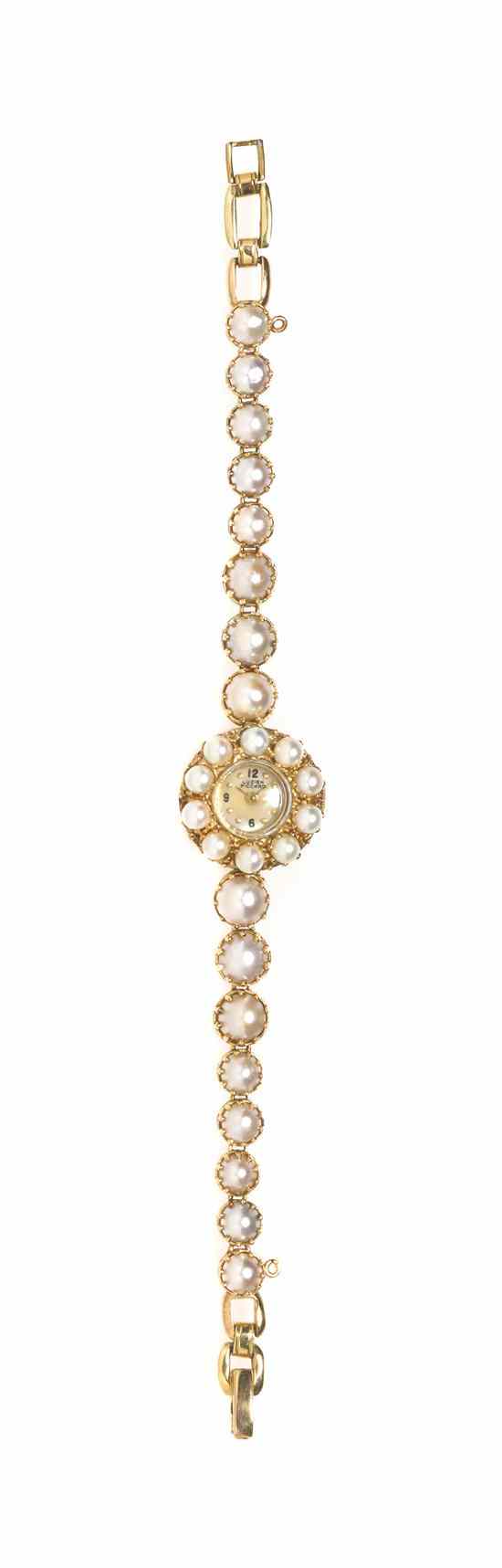 Appraisal: A Karat Yellow Gold and Cultured Pearl Wristwatch Lucien Picard