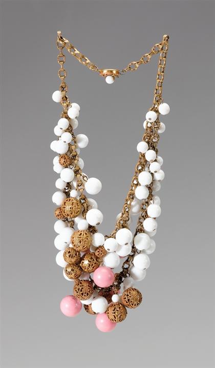 Appraisal: Miriam Haskell necklace Double-strand of gold links with gold filigree