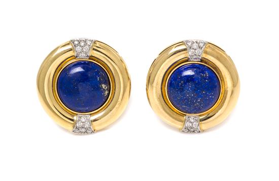 Appraisal: Sale Lot A Pair of Karat Yellow Gold Platinum Lapis