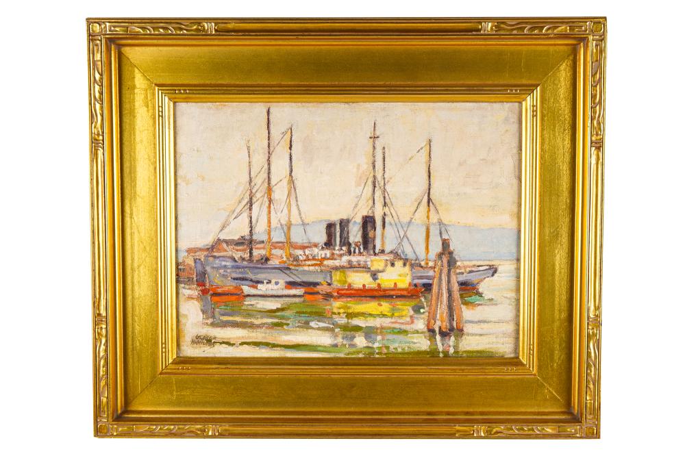 Appraisal: GEORGE HAMILTON SHIPS IN HARBORoil on panel signed lower left