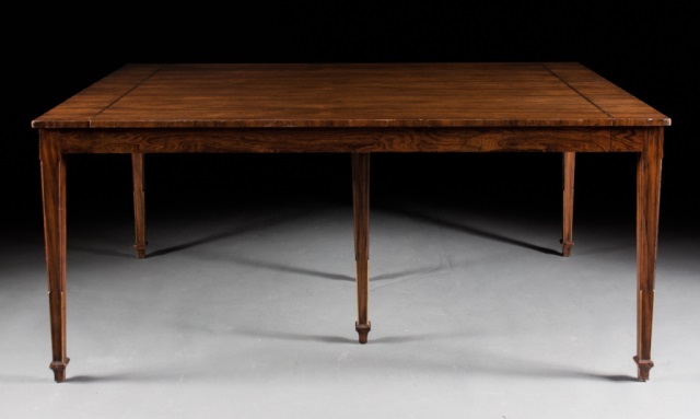 Appraisal: Contemporary brass inlaid rosewood dining table straight tapered legs brass