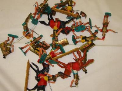 Appraisal: Three Timpo plastic mounted Roman Legionnaires and sixteen on foot