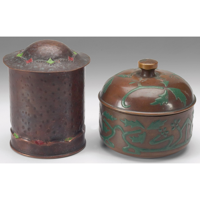 Appraisal: Arts and Crafts humidors two both in hammered copper with