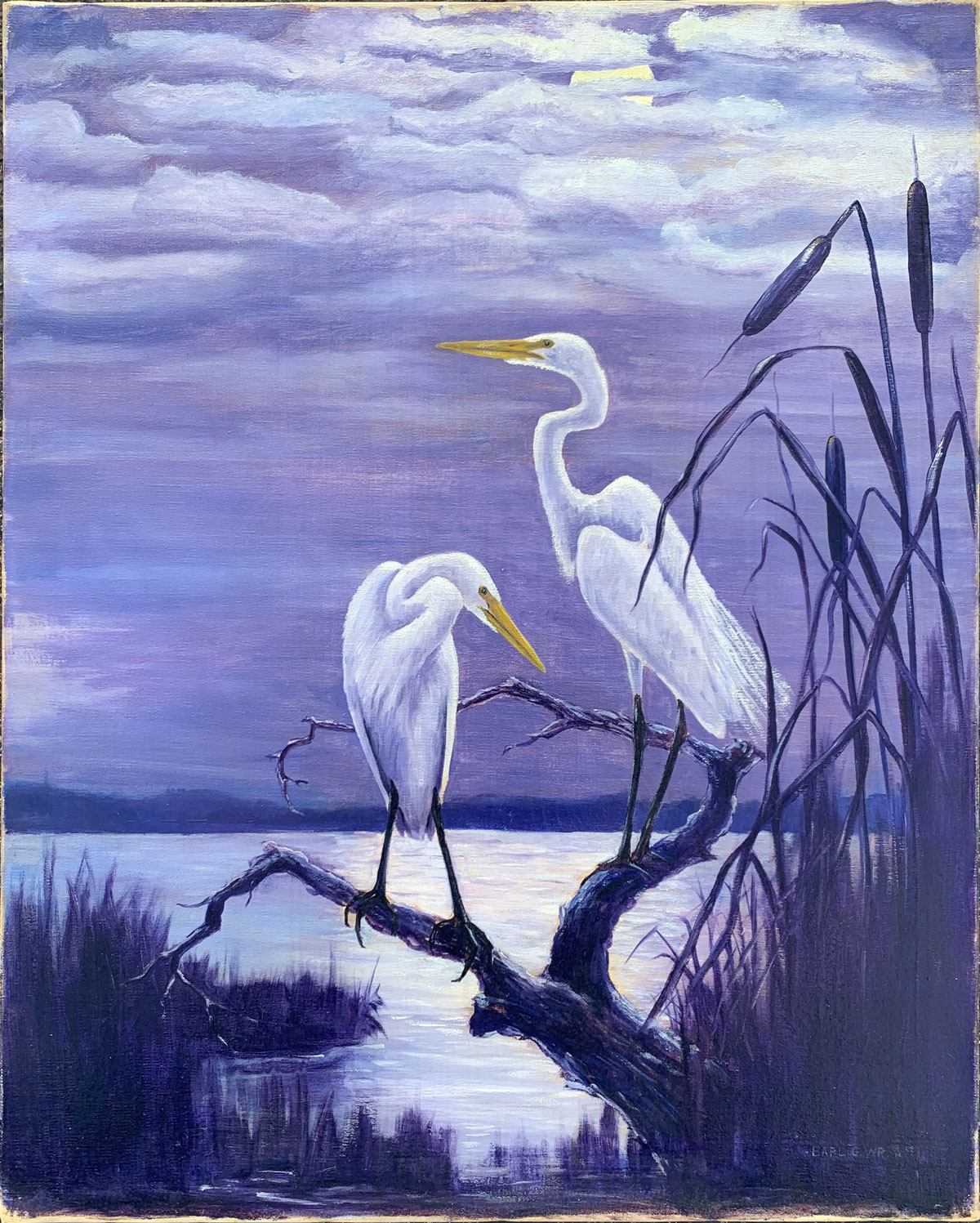 Appraisal: EARL WRIGHT FLORIDA PAINTING EGRETS IN MOONLIGHT Egrets in Moonlight