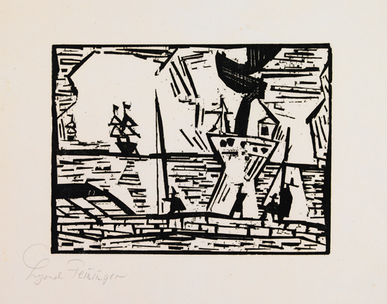 Appraisal: LYONEL FEININGER Auf der Quaimauer Woodcut on cream laid Japan