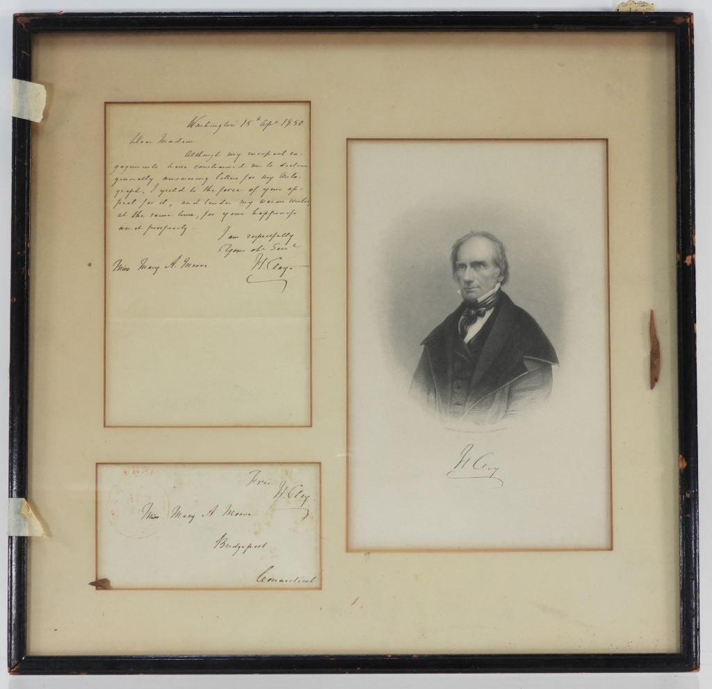 Appraisal: HENRY CLAY SIGNED LETTER W PORTRAIT ETCHING United States Circa