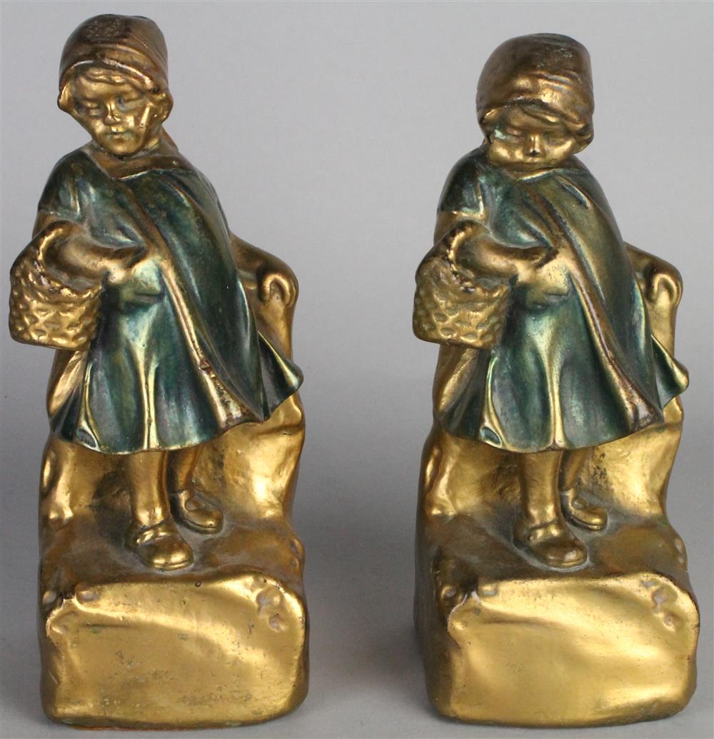 Appraisal: DAISON K GOLDPLATED FARMERETTE BOOKENDS each charmingly cast as a