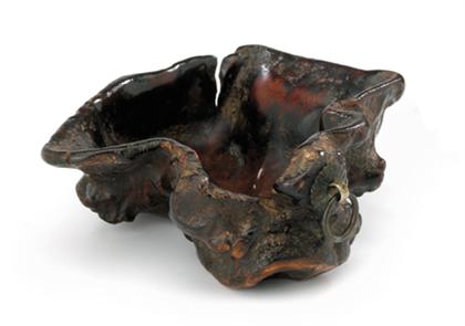 Appraisal: Chinese root wood cup th century Of shallow bulbous form