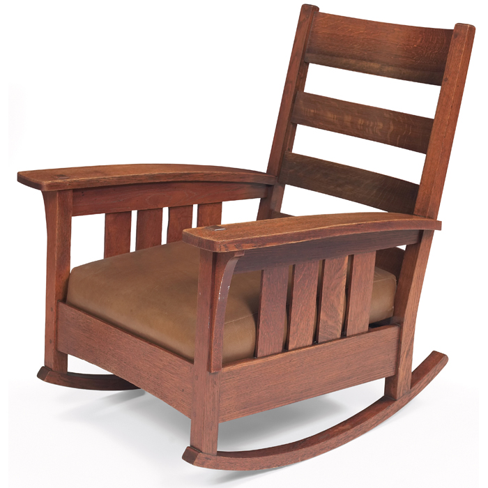 Appraisal: L and JG Stickley rocker three horizontal slats at back