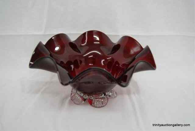 Appraisal: Vintage Blown Ruby on Clear Art Glass BowlBy unknown maker