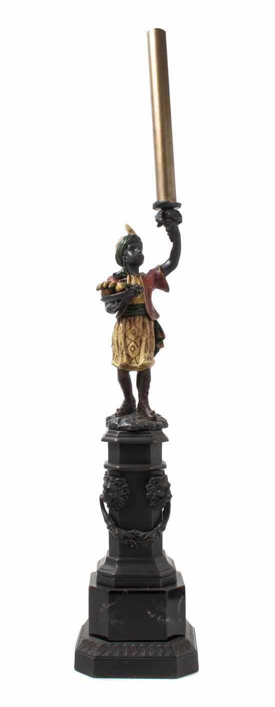 Appraisal: A Cold Painted Bronze Figural Lamp depicting a blackamoor with