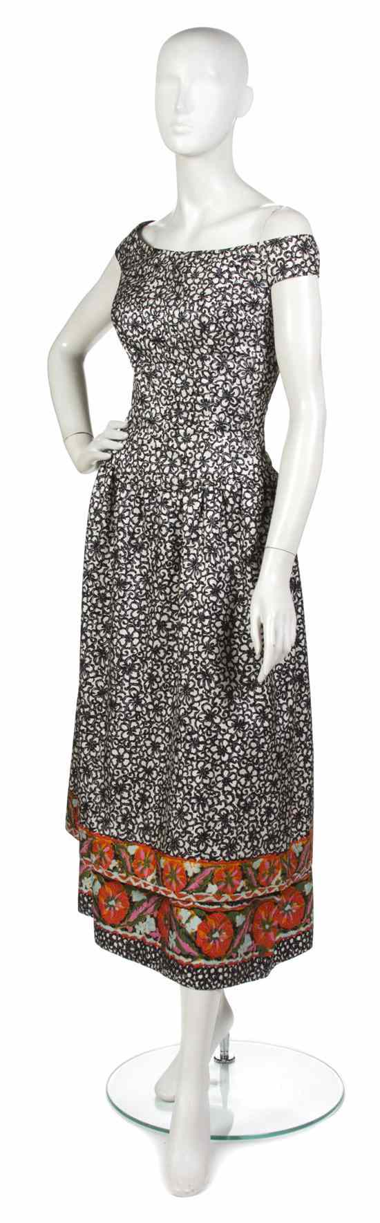 Appraisal: A Galanos Black and White Floral Printed Silk Dress Suit