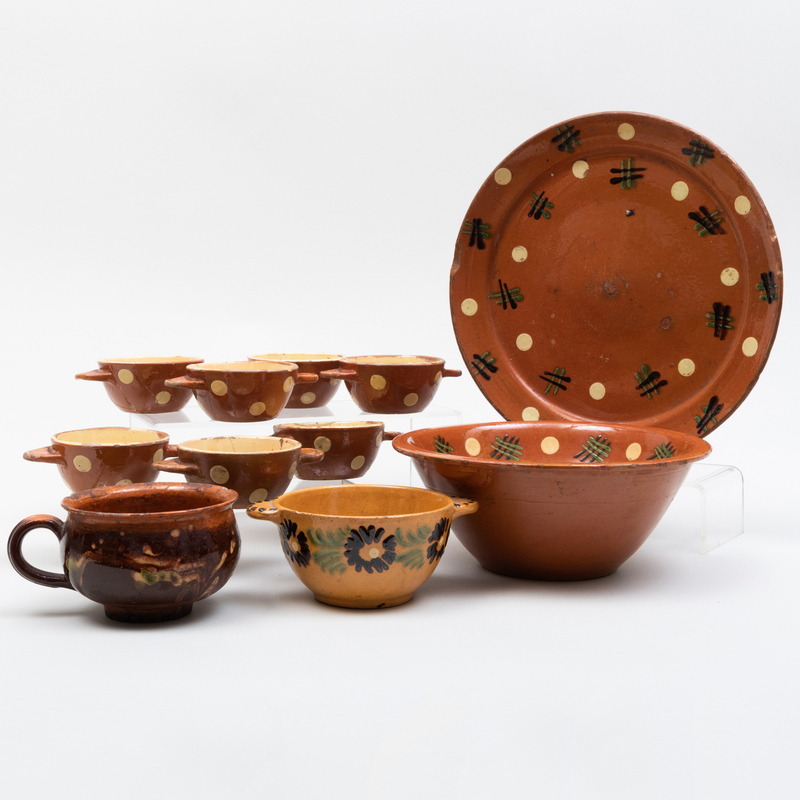 Appraisal: Group of Eleven Earthenware Vessels Unmarked Comprising A serving bowlA