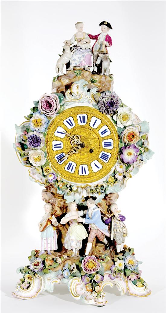 Appraisal: Meissen porcelain mantel clock circa gilt enamel and heavily applied