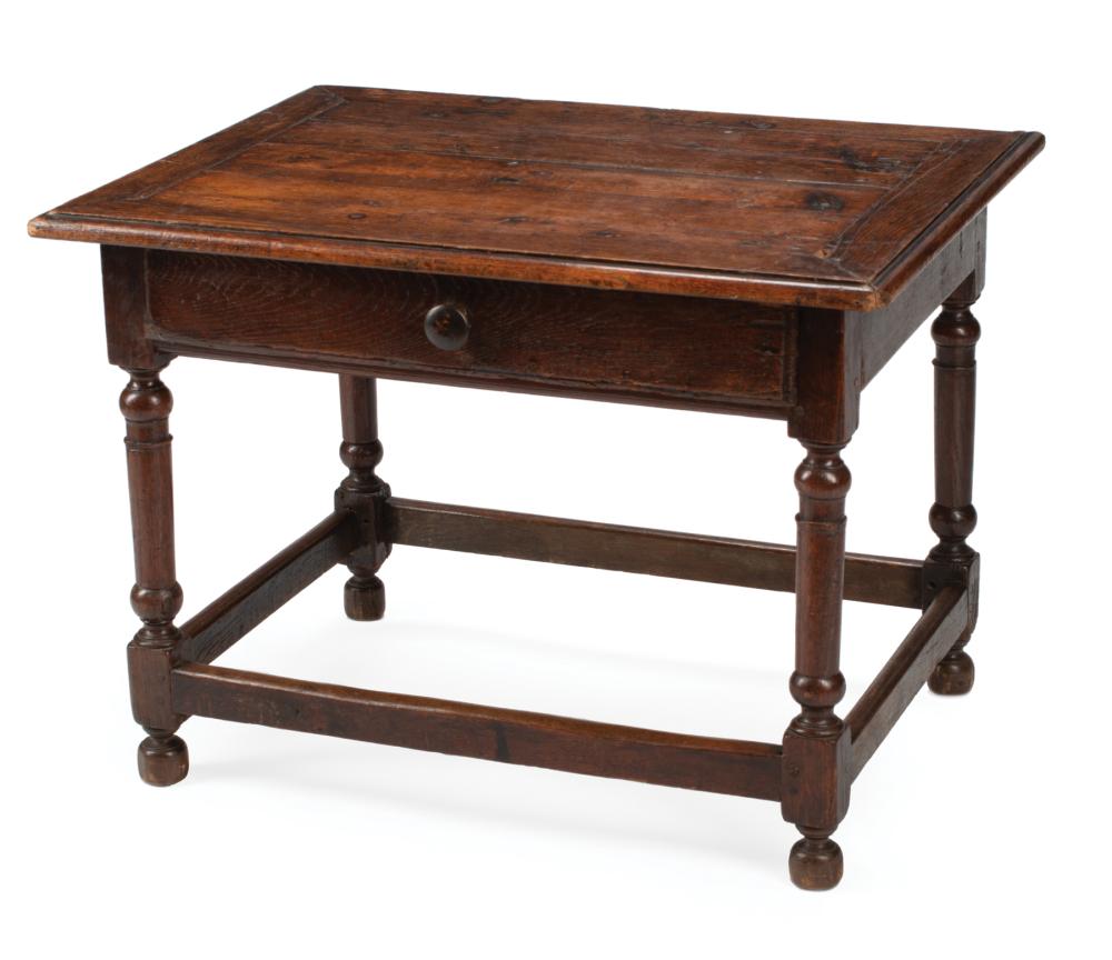 Appraisal: French Provincial Walnut Side Table likely th c frieze drawer