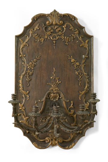 Appraisal: Grand Continental Carved Wooden Panel Five-Light Applique first quarter th