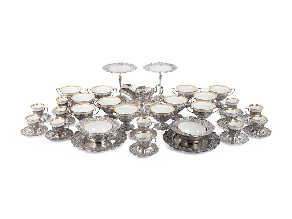 Appraisal: An American Silver and Porcelain-Lined Dessert Service An American Silver