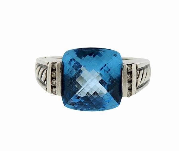 Appraisal: David Yurman Sterling Silver Blue Topaz Diamond Ring METAL sterling