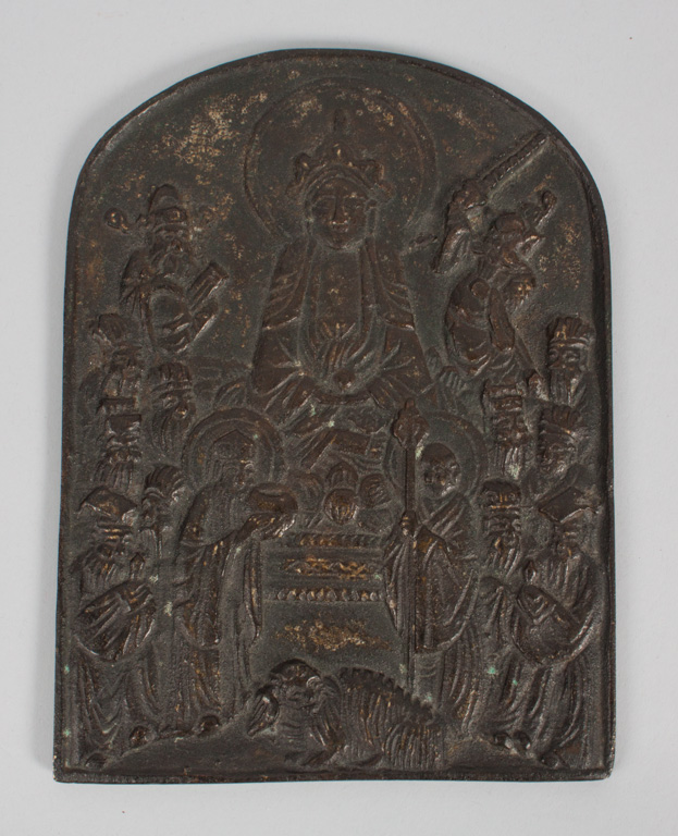 Appraisal: Chinese cast bronze Buddhist plaque depicting Buddha surrounded by immortals