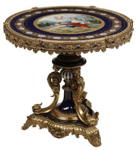 Appraisal: Sevres style porcelain table with bronze mounts approx h diam