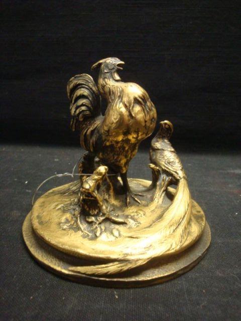 Appraisal: BUCHER E Gilt Bronze Rooster Pheasant Edwin Bucher French -