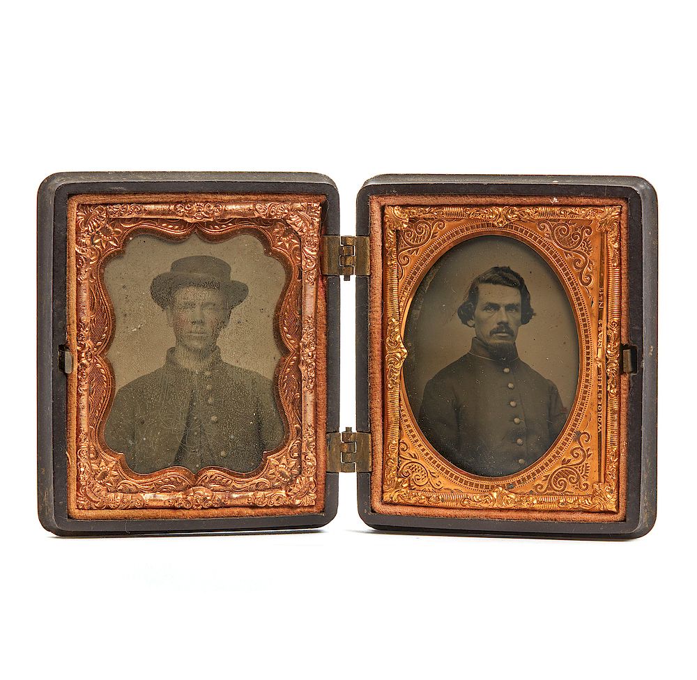 Appraisal: Double Case Soldier Tintypes in Thermoplastic Case Thermoplastic double-cased military