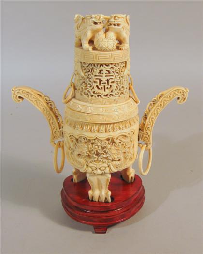 Appraisal: Chinese elephant ivory censer Of two parts Fu lions surmount