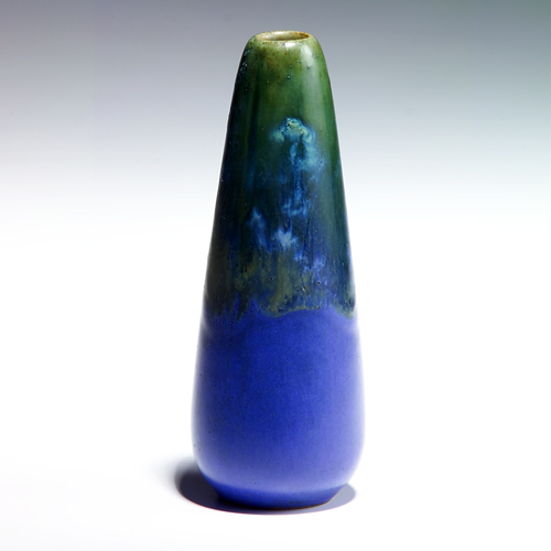 Appraisal: FULPER Tear-shaped bud vase covered in a fine green and