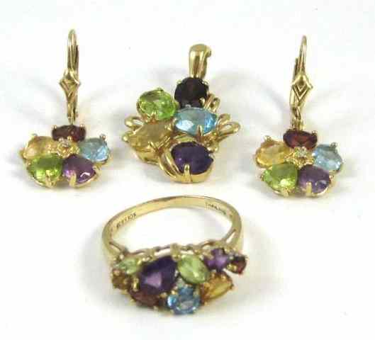 Appraisal: FOUR ARTICLES OF MULTI-COLOR GEMSTONE JEWELRY including a pair of