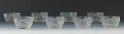 Appraisal: Eight Bohemian Etched Crystal Finger Bowls The clear crystal bowls