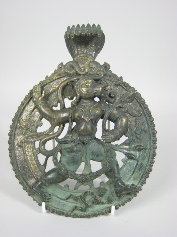 Appraisal: An Indian bronze Plaque of Hanuman with floral and leafage