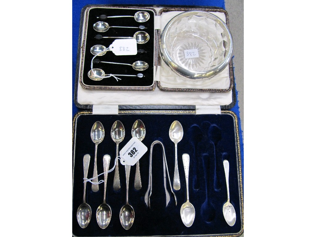 Appraisal: Lot comprising set silver coffee bean spoons a silver mounted