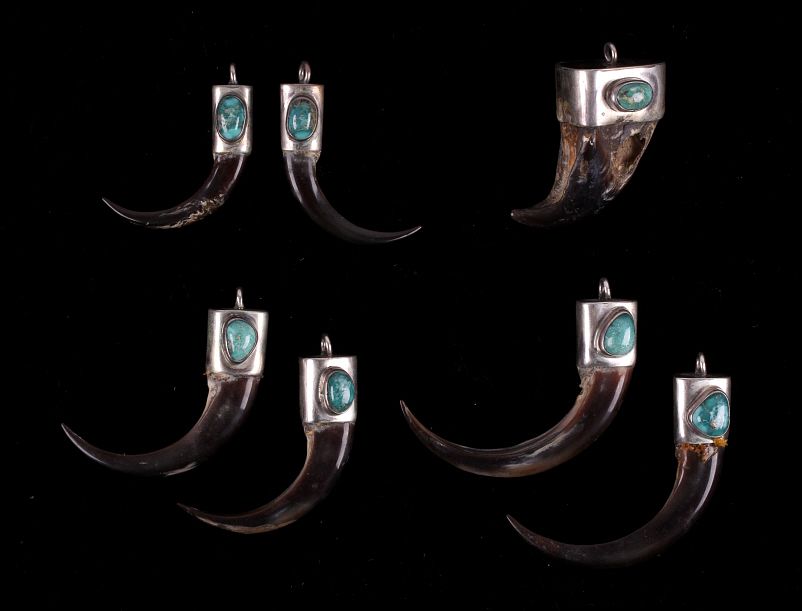 Appraisal: Navajo Silver Turquoise Bear Claw Pendant Pairs Featured in this