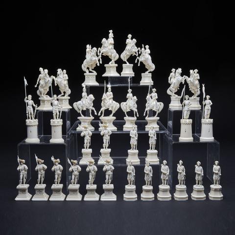 Appraisal: French Carved Ivory Renaissance Style Figural Chess Set th century