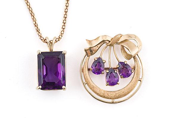 Appraisal: TWO PIECES OF AMETHYST AND GOLD ESTATE JEWELRY to include