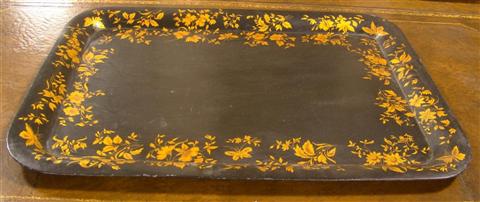 Appraisal: BLACK TOLE TRAY WITH GILT FLOWERS AND BUTTERFLIES w d