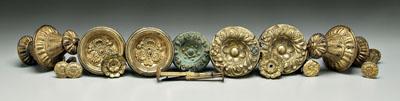 Appraisal: Group of brass curtain tiebacks five circular including two pairs