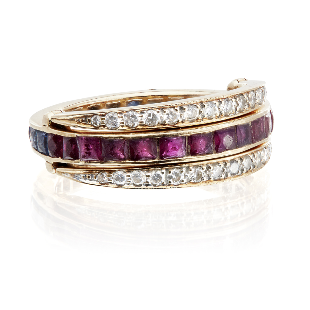 Appraisal: A ruby diamond and sapphire ring channel set with a