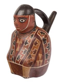 Appraisal: A PRE-COLUMBIAN HUARI-STYLE FIGURAL VASE OF A CROUCHING MAN PERU