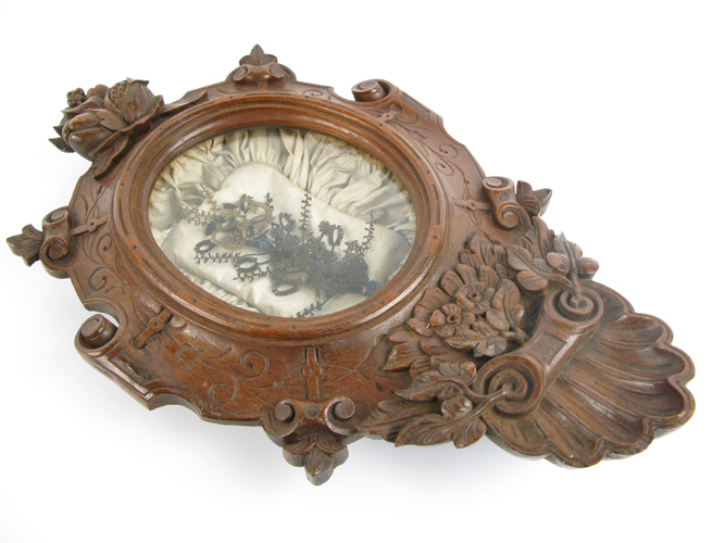 Appraisal: A VICTORIAN HAND CARVED WALNUT SHADOW BOX DISPLAY CASE Chip-carved