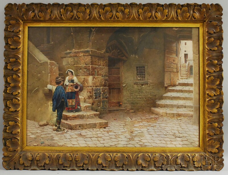 Appraisal: Scipione Simoni Italian - Village Scene with Couple on the