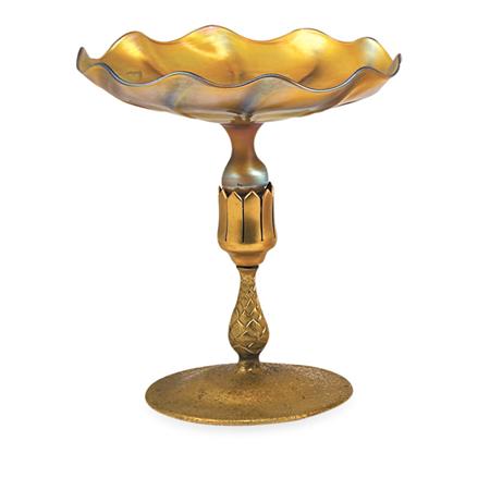 Appraisal: Tiffany Studios Gilt-Bronze and Favrile Glass Compote Estimate -