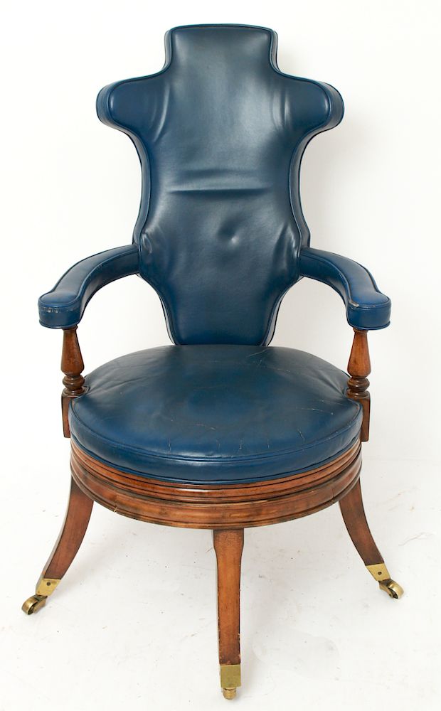 Appraisal: Modern Blue Leather Swivel Seat Arm Chair Modern high back