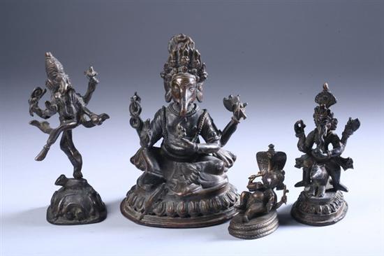 Appraisal: FOUR INDIAN BRONZE FIGURES OF GANESHA One seated on a