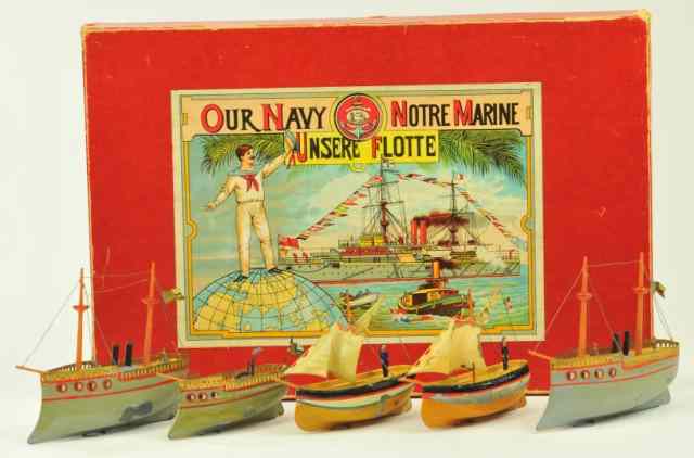 Appraisal: UBELACHER BOXED BOATS Germany very early hand-painted boat set depicts