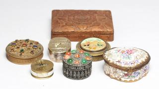 Appraisal: Assorted Trinket Boxes Comprising a flower carved box jeweled circular